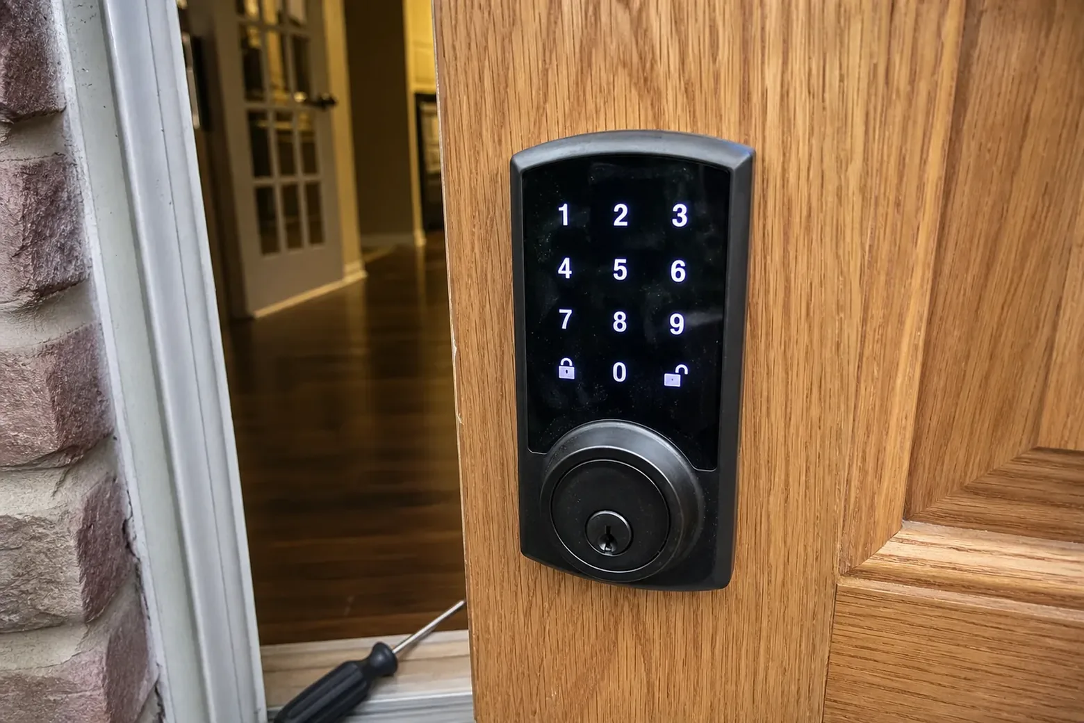 Keypad deadbolt fitted to a front door