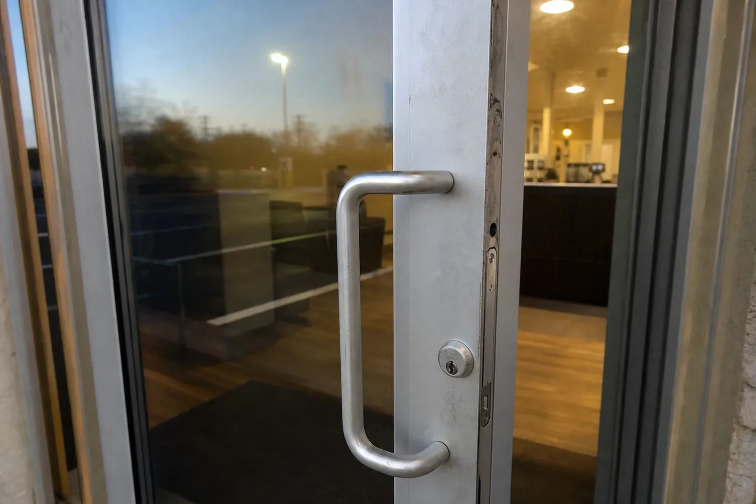 Glass entrance door of a local business