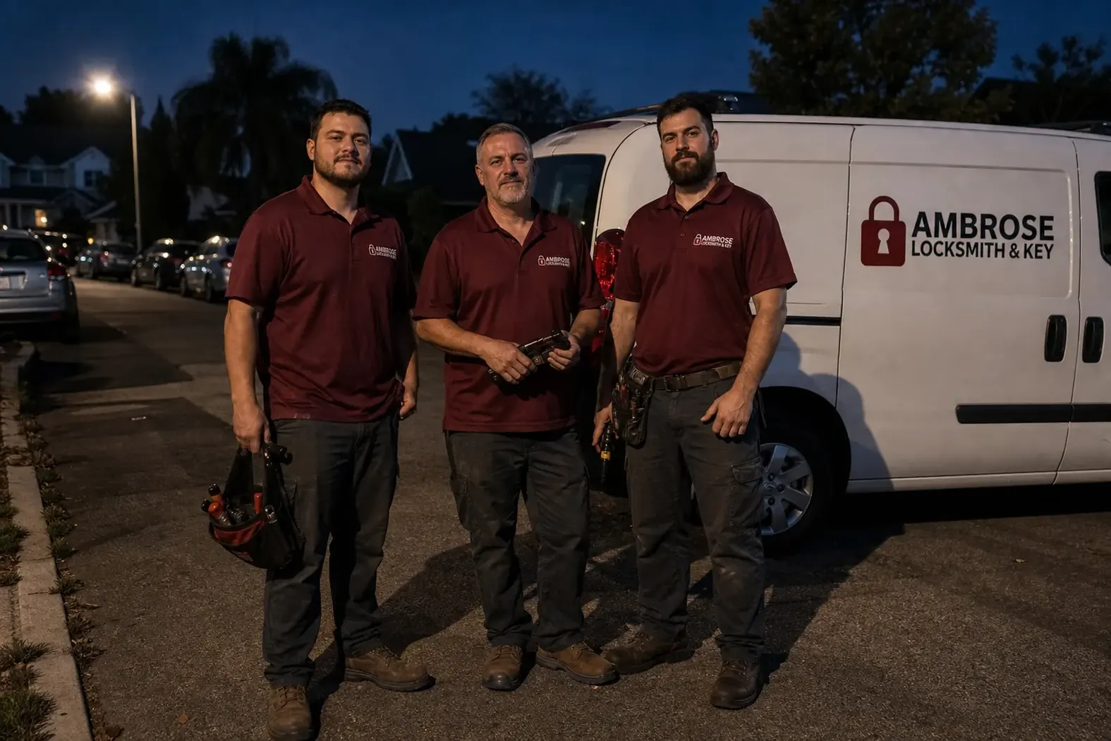 Ambrose Locksmith & Key locksmith technicians and the service van in Myrtle Beach