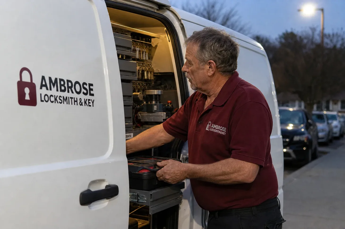 The Ambrose Locksmith & Key service van, stocked for lockouts and key cutting in Myrtle Beach