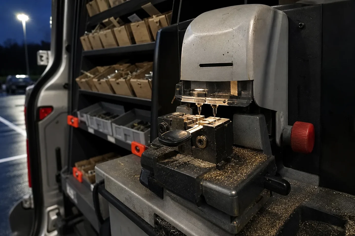 Key cutting machine in the service vehicle, SC