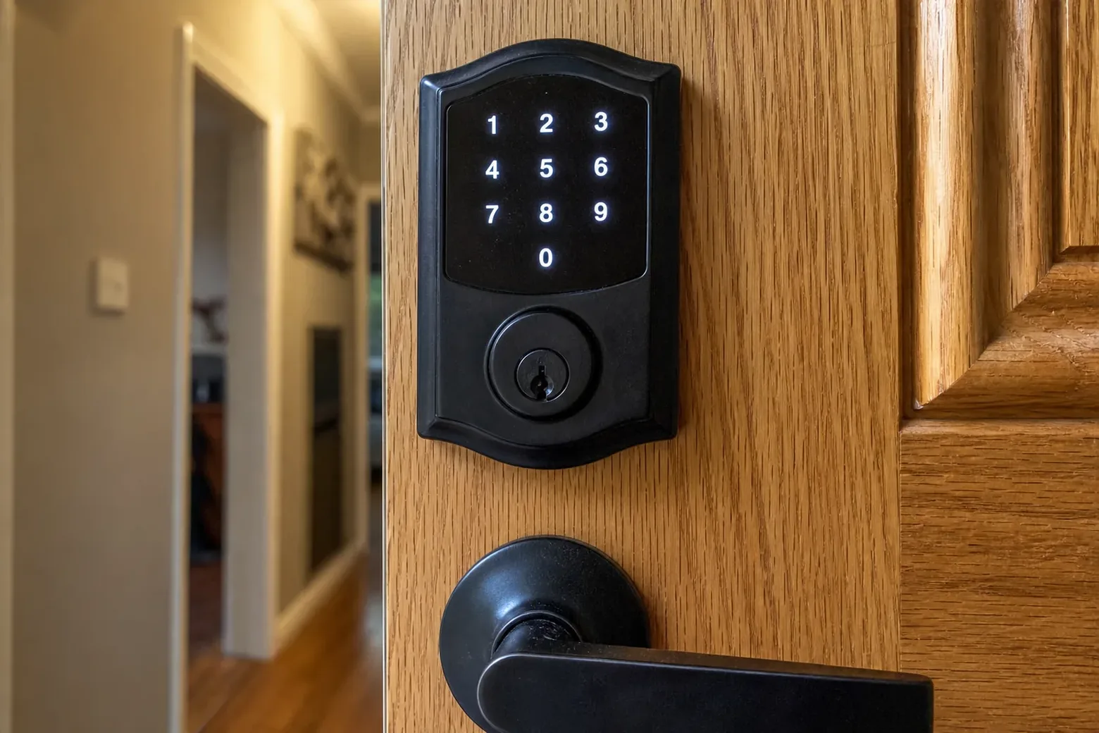 Keypad deadbolt installed on a front door, SC